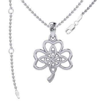 Celtic Shamrock and Four-Point Knots Sterling Silver Pendant - Intricate Connections by Peter Stone Jewelry TPD6206 - Jewelry